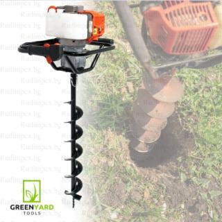 Моторен свредел за пробиване GreenYard, 52см3 + свредло φ150 mm